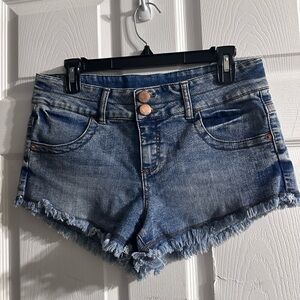 Denim Frayed Hem Shorts